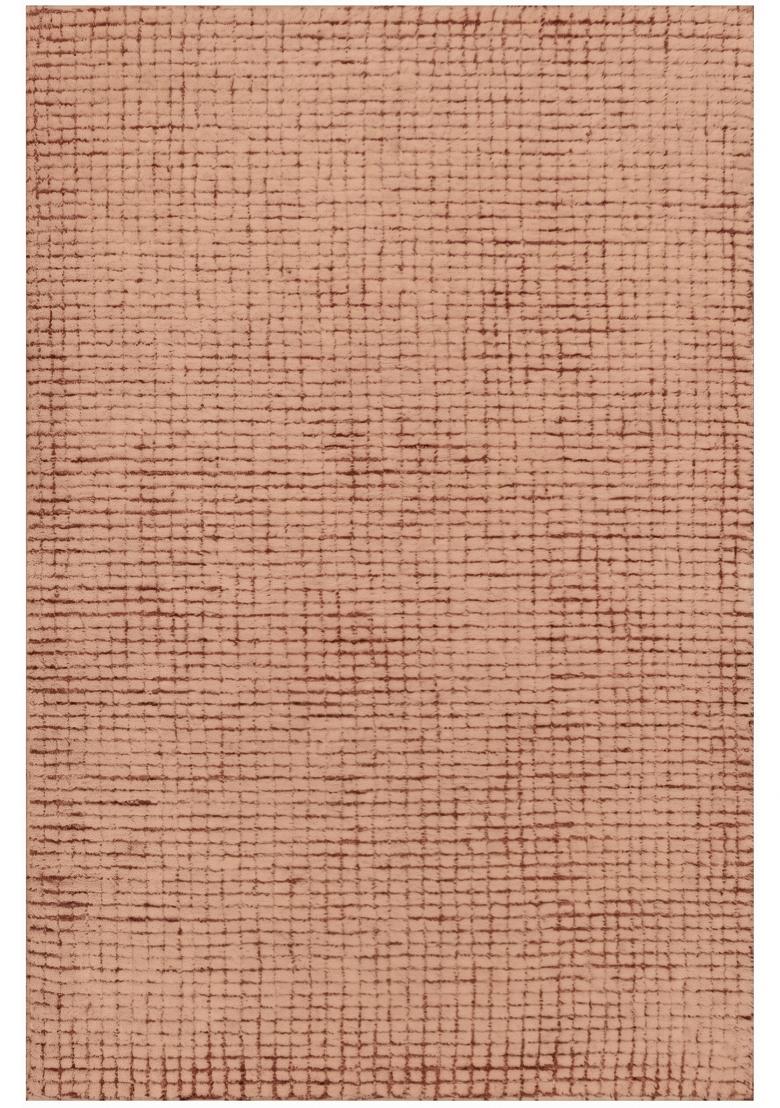 Saffron Rugs Hand Tufted Terracotta Peach Checkered Contemporary Rectangular Wool Area Rug - Indya