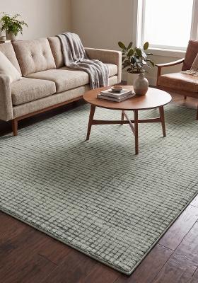 Saffron Rugs Hand Tufted Sage Green Checkered Contemporary Rectangular Wool Area Rug