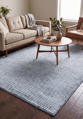 Saffron Rugs Hand Tufted Light Blue Grey Checkered Contemporary Rectangular Wool Area Rug