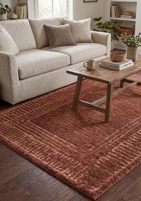 Saffron Rugs Hand Tufted Rust Geometric Bohemian Rectangular Wool Area Rug