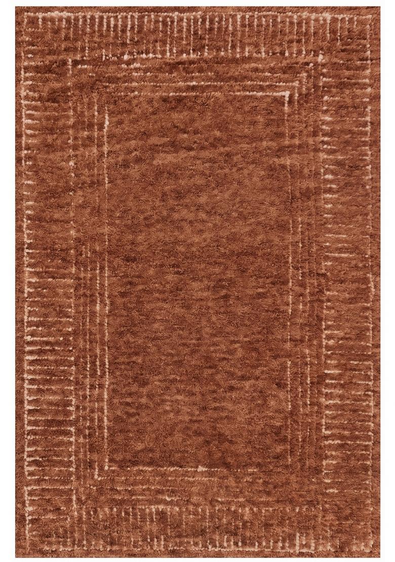 Saffron Rugs Hand Tufted Rust Geometric Bohemian Rectangular Wool Area Rug - Indya
