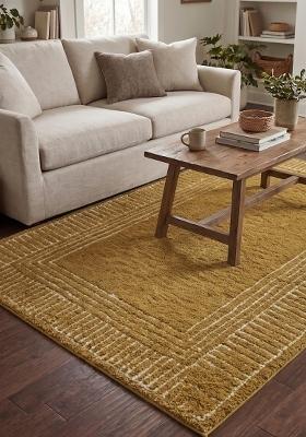 Saffron Rugs Hand Tufted Mustard Gold Geometric Bohemian Rectangular Wool Area Rug