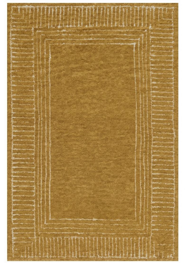 Saffron Rugs Hand Tufted Mustard Gold Geometric Bohemian Rectangular Wool Area Rug - Indya
