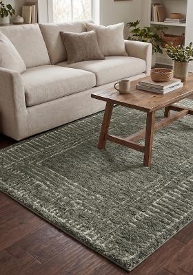 Saffron Rugs Hand Tufted Sage Green Geometric Bohemian Rectangular Wool Area Rug