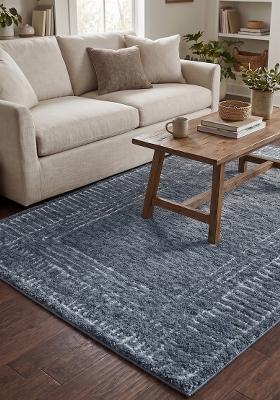 Saffron Rugs Hand Tufted Slate Blue Grey Geometric Bohemian Rectangular Wool Area Rug