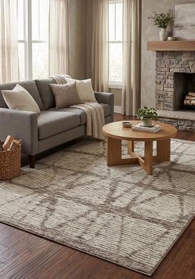 Saffron Rugs Hand Tufted Beige Geometric Bohemian Rectangular Wool Area Rug