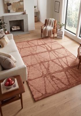 Saffron Rugs Hand Tufted Terracotta Geometric Bohemian Rectangular Wool Area Rug