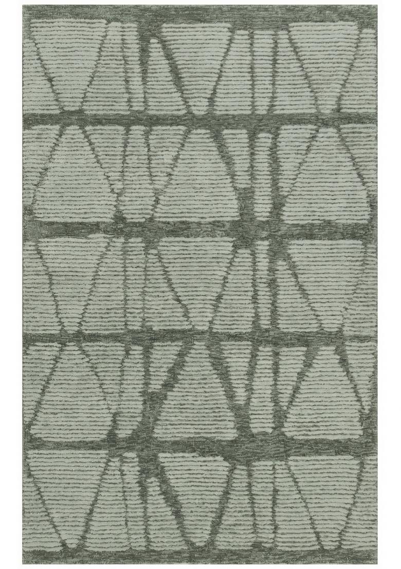 Saffron Rugs Hand Tufted Sage Green Geometric Bohemian Rectangular Wool Area Rug - Indya