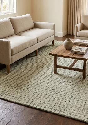 Saffron Rugs Hand Tufted Sage Green Trellis Contemporary Rectangular Wool Area Rug