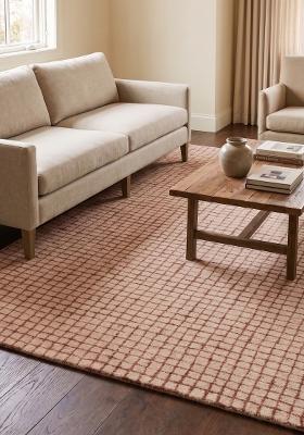 Saffron Rugs Hand Tufted Dusty Pink Trellis Contemporary Rectangular Wool Area Rug
