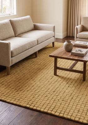 Saffron Rugs Hand Tufted Mustard Gold Trellis Contemporary Rectangular Wool Area Rug