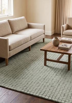 Saffron Rugs Hand Tufted Sage Green Trellis Contemporary Rectangular Wool Area Rug