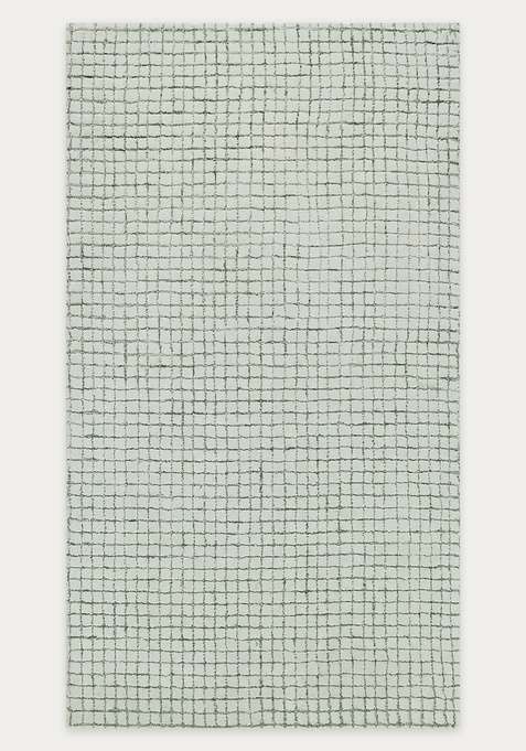 100% Wool Handmade Sage Green Rug | Contemporary Trellis Carpet With Cotton Backing For Living Room