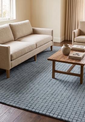Saffron Rugs Hand Tufted Light Blue Grey Trellis Contemporary Rectangular Wool Area Rug