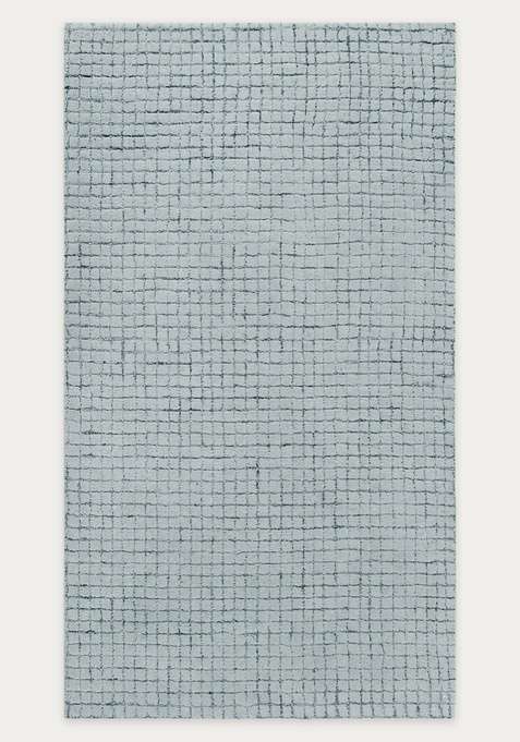 100% Wool Handmade Light Blue Grey Rug | Contemporary Trellis Carpet With Cotton Backing For Living Room