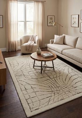 Saffron Rugs Hand Tufted Ivory Trellis Moroccan Rectangular Wool Area Rug