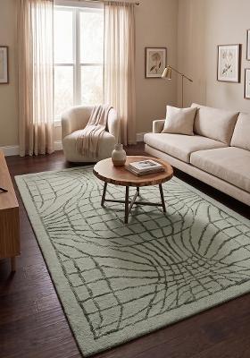 Saffron Rugs Hand Tufted Sage Green Trellis Moroccan Rectangular Wool Area Rug