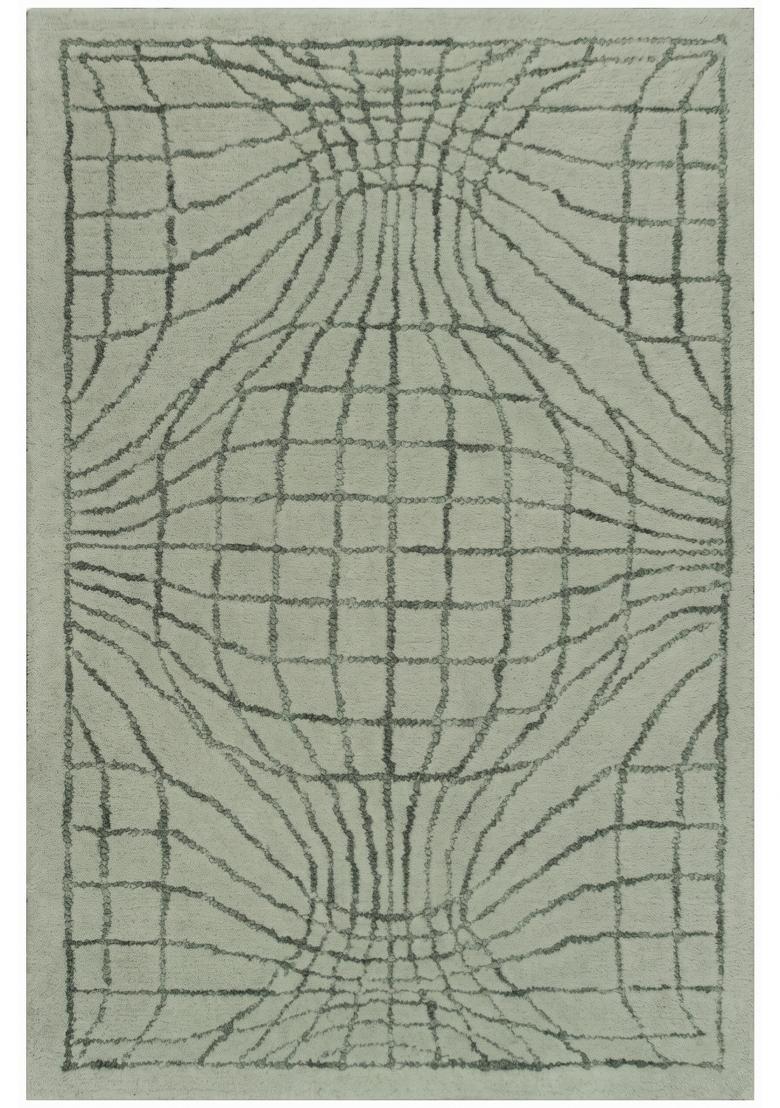 Saffron Rugs Hand Tufted Sage Green Trellis Moroccan Rectangular Wool Area Rug - Indya