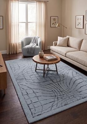Saffron Rugs Hand Tufted Light Blue Grey Trellis Moroccan Rectangular Wool Area Rug