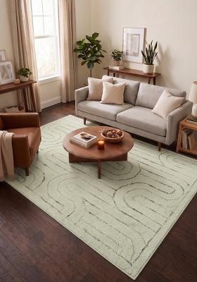 Saffron Rugs Hand Tufted Cream Geometric Contemporary Rectangular Wool Area Rug