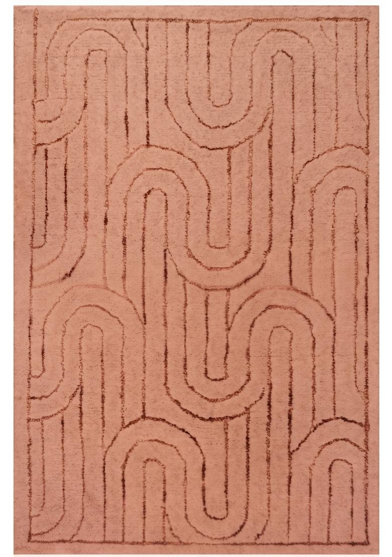 Saffron Rugs Hand Tufted Terracotta Pink Geometric Contemporary Rectangular Wool Area Rug - Indya