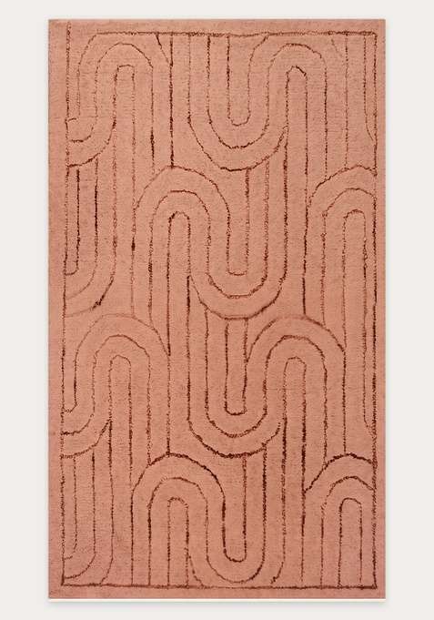 100% Wool Handmade Terracotta Pink Rug | Contemporary Geometric Carpet With Cotton Backing For Living Room