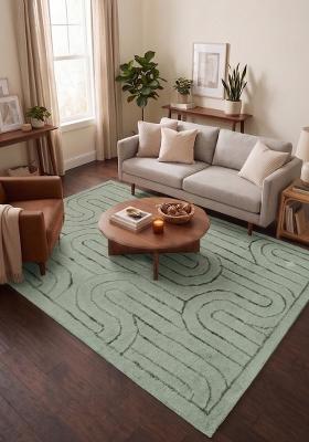 Saffron Rugs Hand Tufted Sage Green Geometric Contemporary Rectangular Wool Area Rug