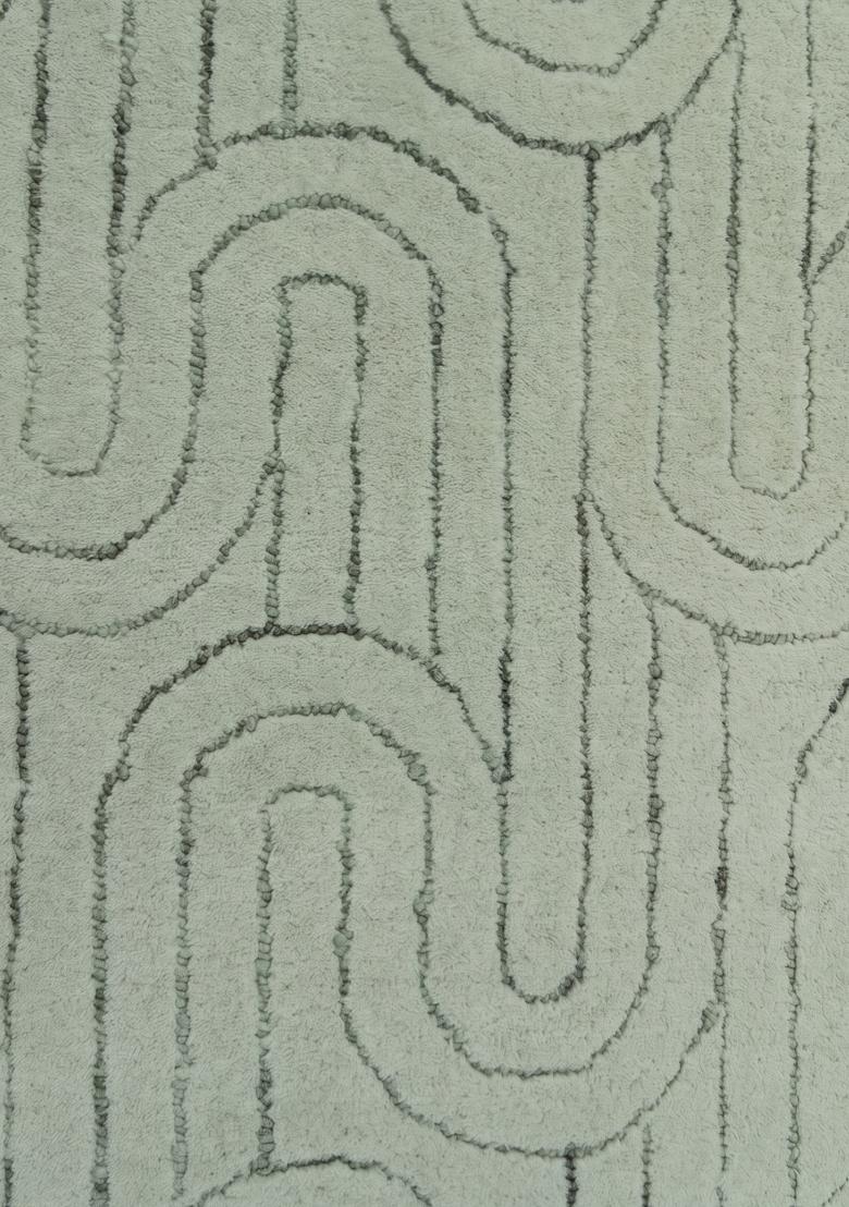 Saffron Rugs Hand Tufted Sage Green Geometric Contemporary Rectangular Wool Area Rug - Indya