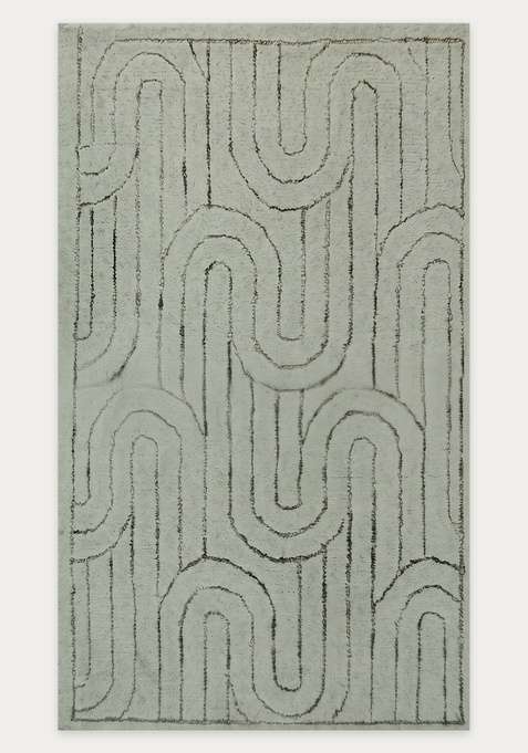 100% Wool Handmade Sage Green Rug | Contemporary Geometric Carpet With Cotton Backing For Living Room