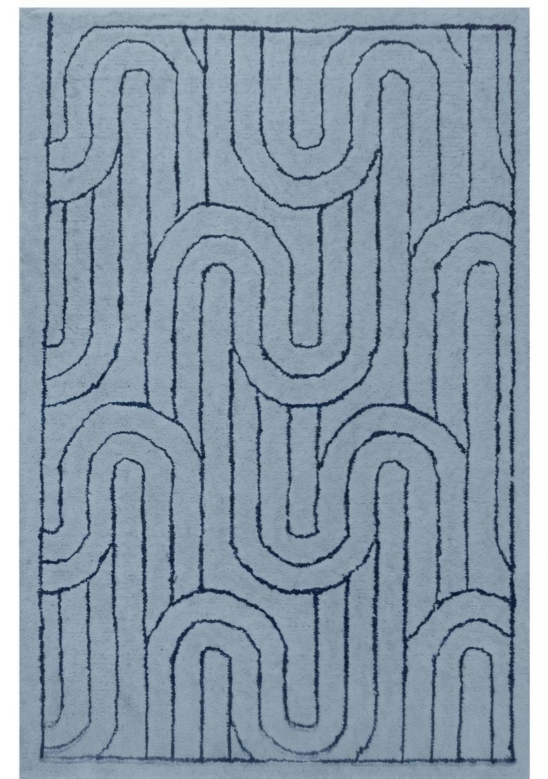 Saffron Rugs Hand Tufted Light Blue Geometric Contemporary Rectangular Wool Area Rug - Indya
