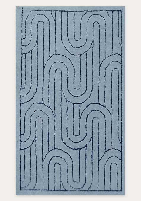 100% Wool Handmade Light Blue Rug | Contemporary Geometric Carpet With Cotton Backing For Living Room