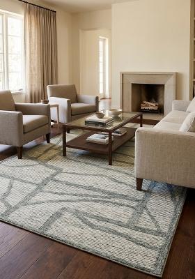 Saffron Rugs Hand Tufted Sage Green Geometric Contemporary Rectangular Wool Area Rug