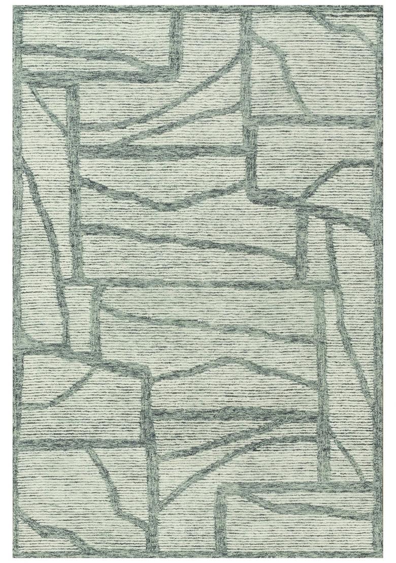 Saffron Rugs Hand Tufted Sage Green Geometric Contemporary Rectangular Wool Area Rug - Indya