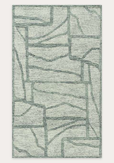 100% Wool Handmade Sage Green Rug | Contemporary Geometric Carpet With Cotton Backing For Living Room