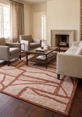 Saffron Rugs Hand Tufted Terracotta Beige Geometric Contemporary Rectangular Wool Area Rug