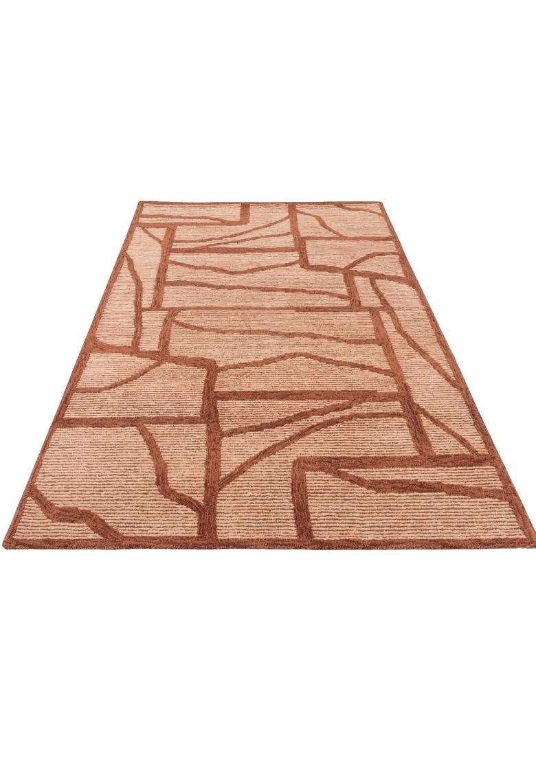 Saffron Rugs Hand Tufted Terracotta Beige Geometric Contemporary Rectangular Wool Area Rug - Indya