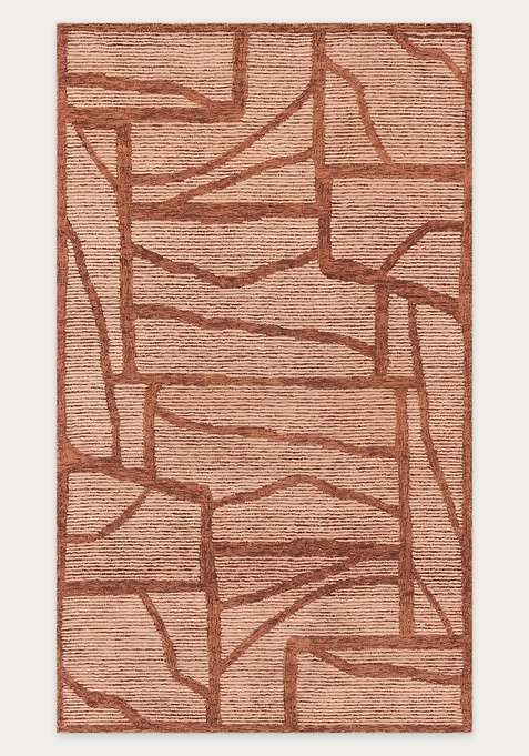100% Wool Handmade Terracotta Beige Rug | Contemporary Geometric Carpet With Cotton Backing For Living Room
