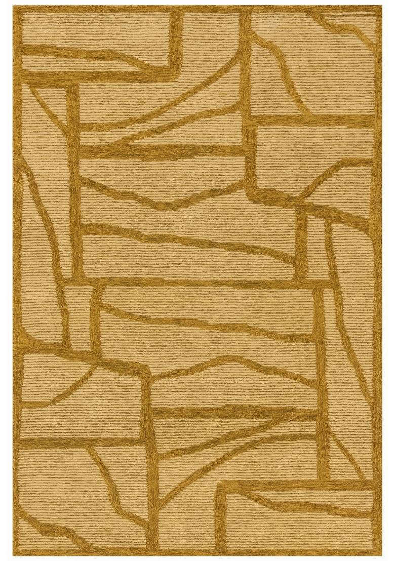 Saffron Rugs Hand Tufted Mustard Gold Geometric Contemporary Rectangular Wool Area Rug - Indya