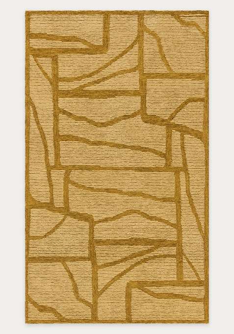 100% Wool Handmade Mustard Gold Rug | Contemporary Geometric Carpet With Cotton Backing For Living Room