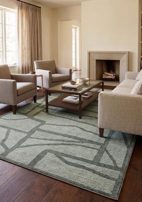 Saffron Rugs Hand Tufted Sage Green Geometric Contemporary Rectangular Wool Area Rug