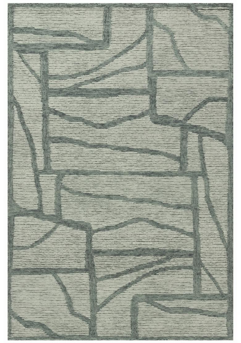 Saffron Rugs Hand Tufted Sage Green Geometric Contemporary Rectangular Wool Area Rug - Indya