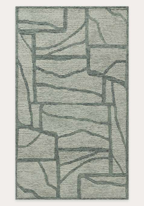 100% Wool Handmade Sage Green Rug | Contemporary Geometric Carpet With Cotton Backing For Living Room