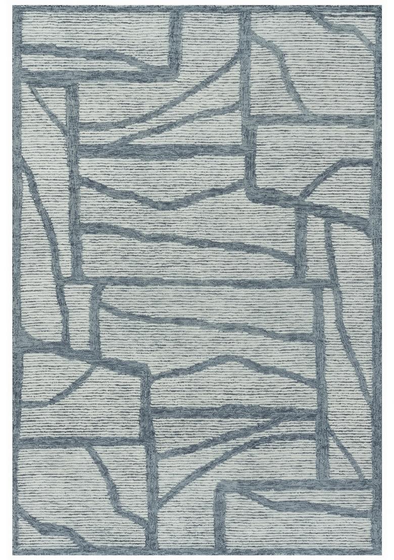 Saffron Rugs Hand Tufted Light Blue Grey Geometric Contemporary Rectangular Wool Area Rug - Indya