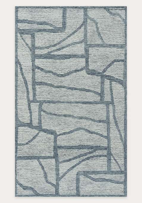 100% Wool Handmade Light Blue Grey Rug | Contemporary Geometric Carpet With Cotton Backing For Living Room