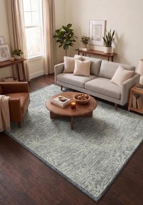 Saffron Rugs Hand Tufted Blue Grey Floral Contemporary Rectangular Wool Area Rug
