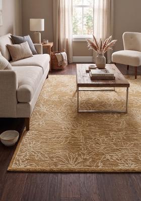 Saffron Rugs Hand Tufted Mustard Gold Floral Contemporary Rectangular Wool Area Rug