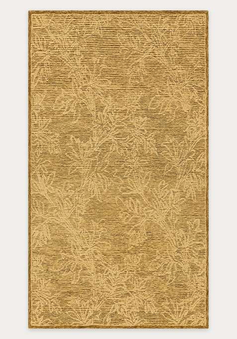 100% Wool Handmade Mustard Gold Rug | Contemporary Floral Carpet With Cotton Backing For Living Room