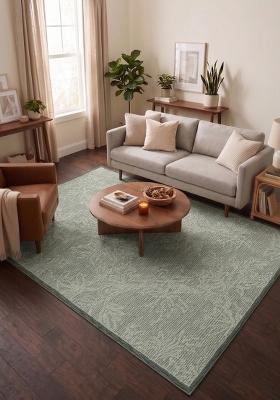 Saffron Rugs Hand Tufted Sage Green Floral Contemporary Rectangular Wool Area Rug