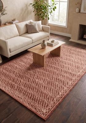 Saffron Rugs Hand Tufted Terracotta Rust Geometric Contemporary Rectangular Wool Area Rug