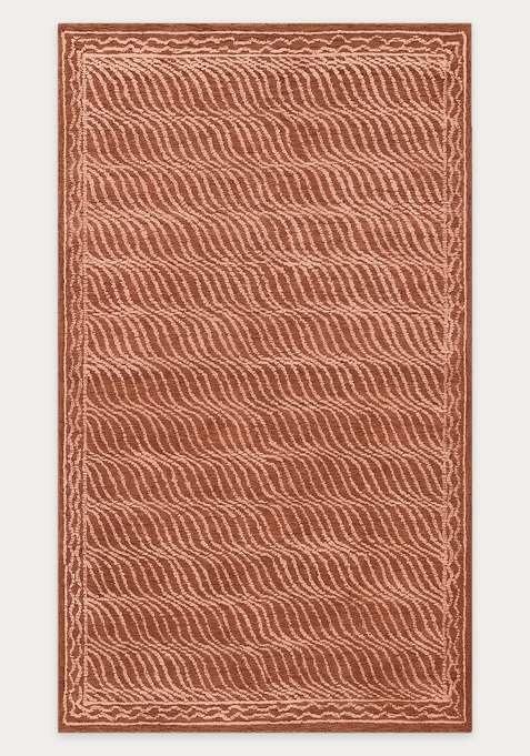 100% Wool Handmade Terracotta Rust Rug | Contemporary Geometric Carpet With Cotton Backing For Living Room